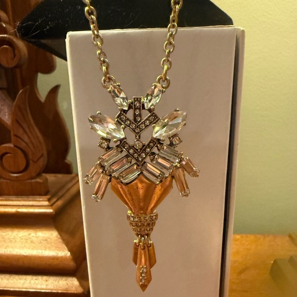 J. Crew Gold and Silver Crystal Art Deco Pendant 32”Necklace - Picture 3 of 7